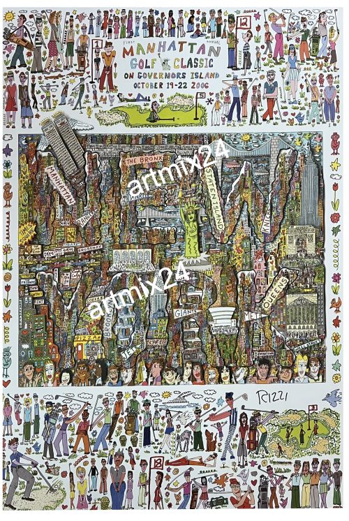 James Rizzi - Golf Plakat - handsigniert - leichte Rollknicke