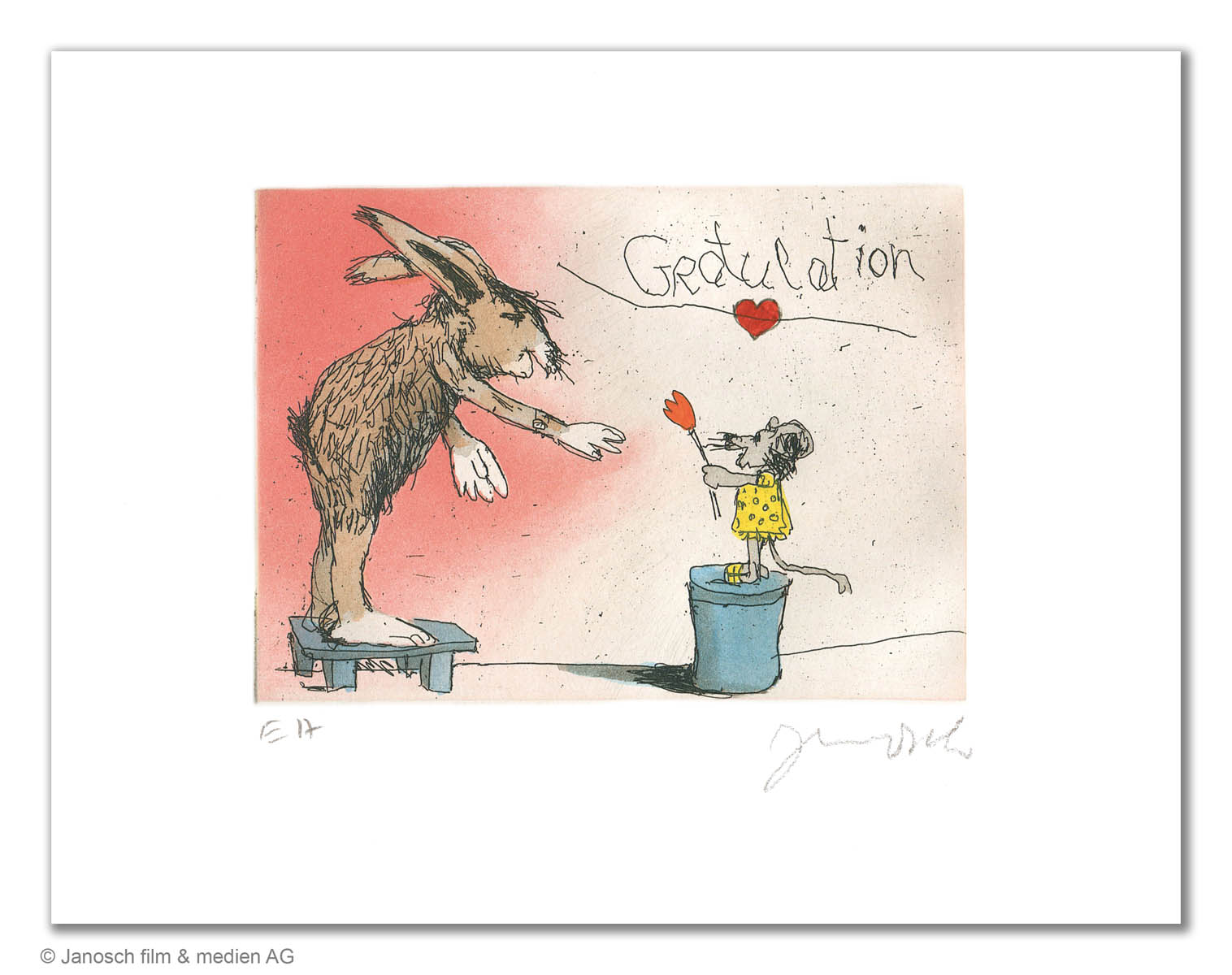 Janosch - Grafik - Gratulation Du lieber Hase